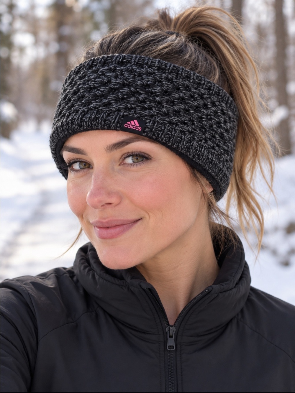 adidas Black and Pink Knit Ear Warmer Headband